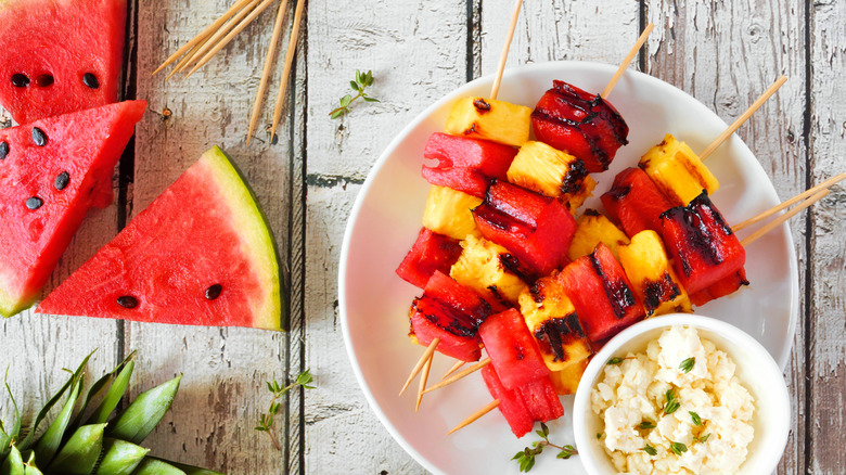 Grilled watermelon and pineapple kabobs