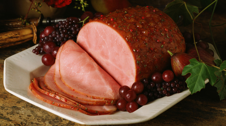 Glazed and sliced ham