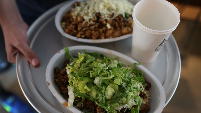 two Chipotle steak bowls